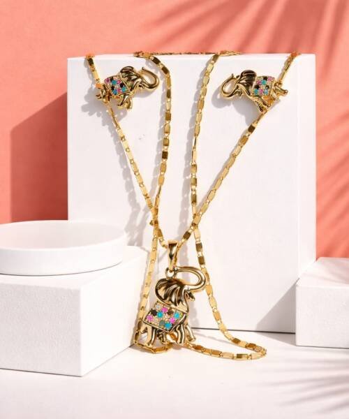 Kit Cadena Dije Aretes Elefante Colores