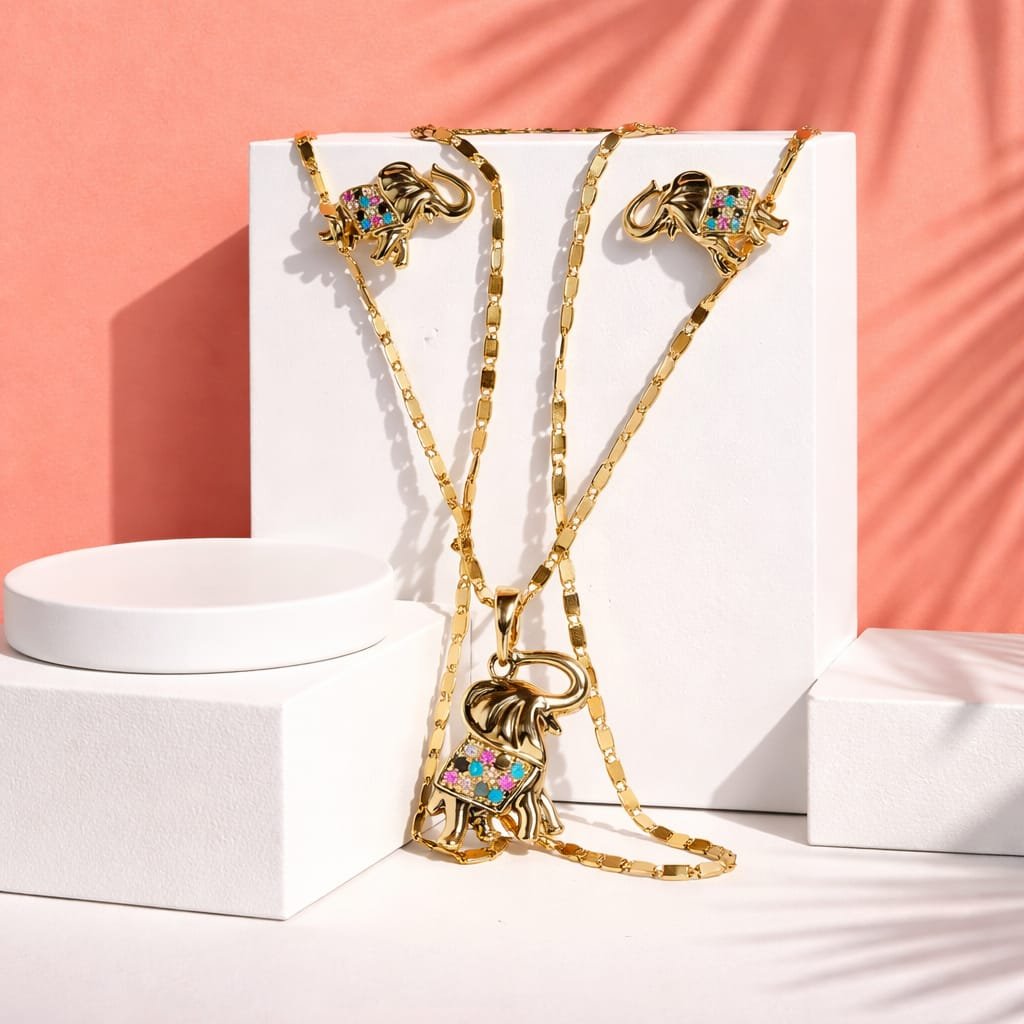 Kit Cadena Dije Aretes Elefante Colores
